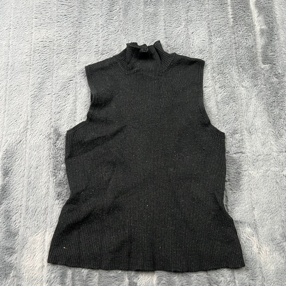 Madewell Womens Black Ribbed Merino Wool Silk Blend Mock Neck Sleeveless Sweater